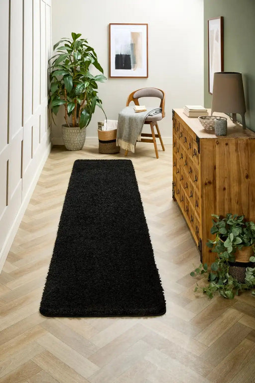 My Mats buddy black Black Living Room Shaggy Rug.
