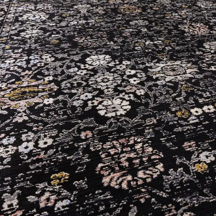 Asiatic sovereign black vintage floral 01 Black Living Room Flat Weave Rug.