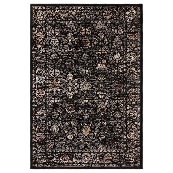 Asiatic sovereign black vintage floral 01 Black Living Room Flat Weave Rug.