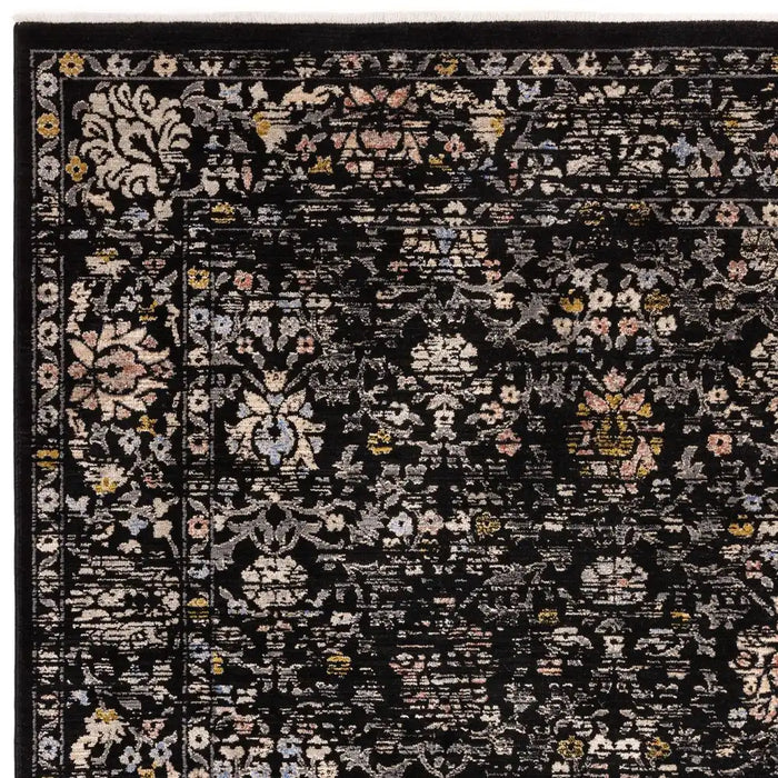 Asiatic sovereign black vintage floral 01 Black Living Room Flat Weave Rug.