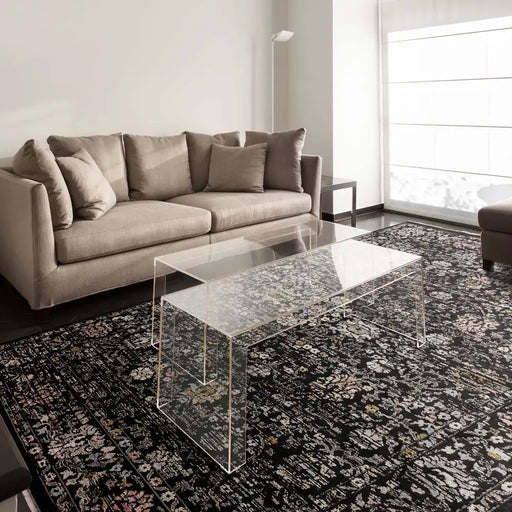 Asiatic sovereign black vintage floral 01 Black Living Room Flat Weave Rug.