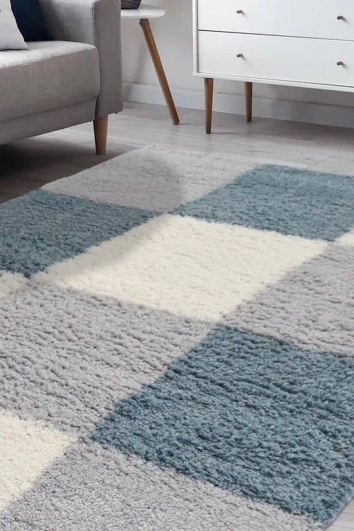 Homemaker snug melrose blocks duck egg Blue Living Room Geometric Rug.