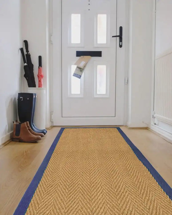 Likewise Matting herringbone coir blue Beige Living Room  Rug.