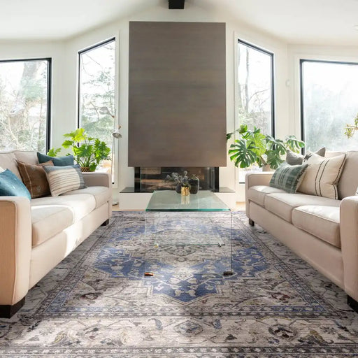 Asiatic sovereign blue medallion 07 Blue, Grey Living Room Flat Weave Rug.