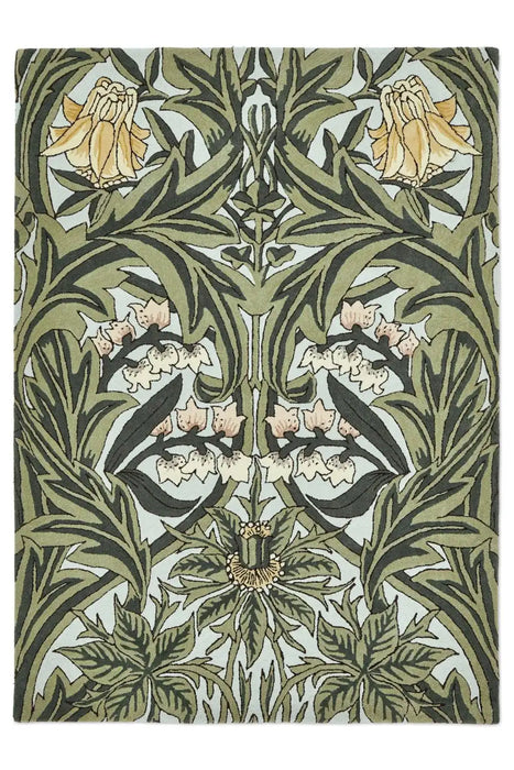 Morris & Co morris and co bluebell leafy arbour green 127607 Green Living Room Wool Rug.