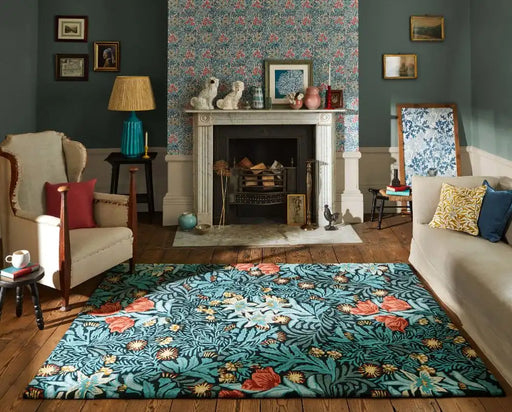 Morris & Co morris and co bower indigo 128208 Multicoloured Living Room Wool Rug.