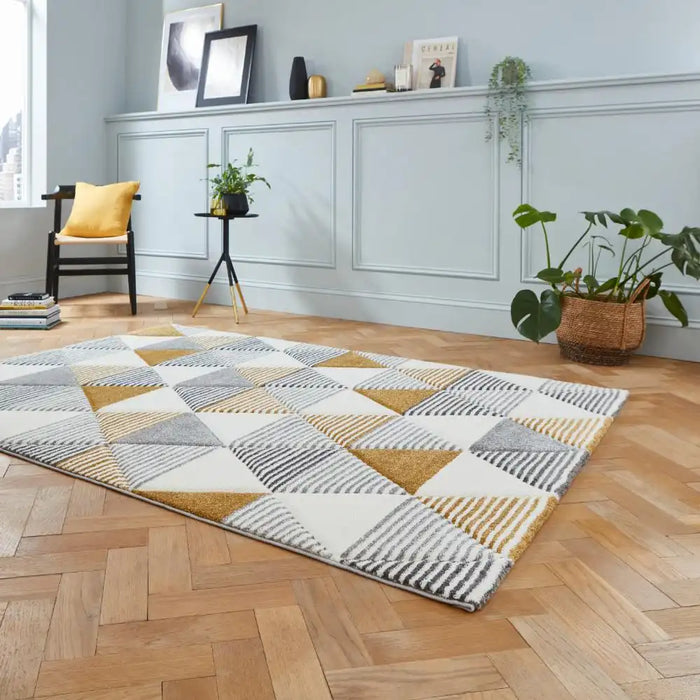 Think Rugs brooklyn brk15 grey yellow Grey, Yellow Living Room  Rug.