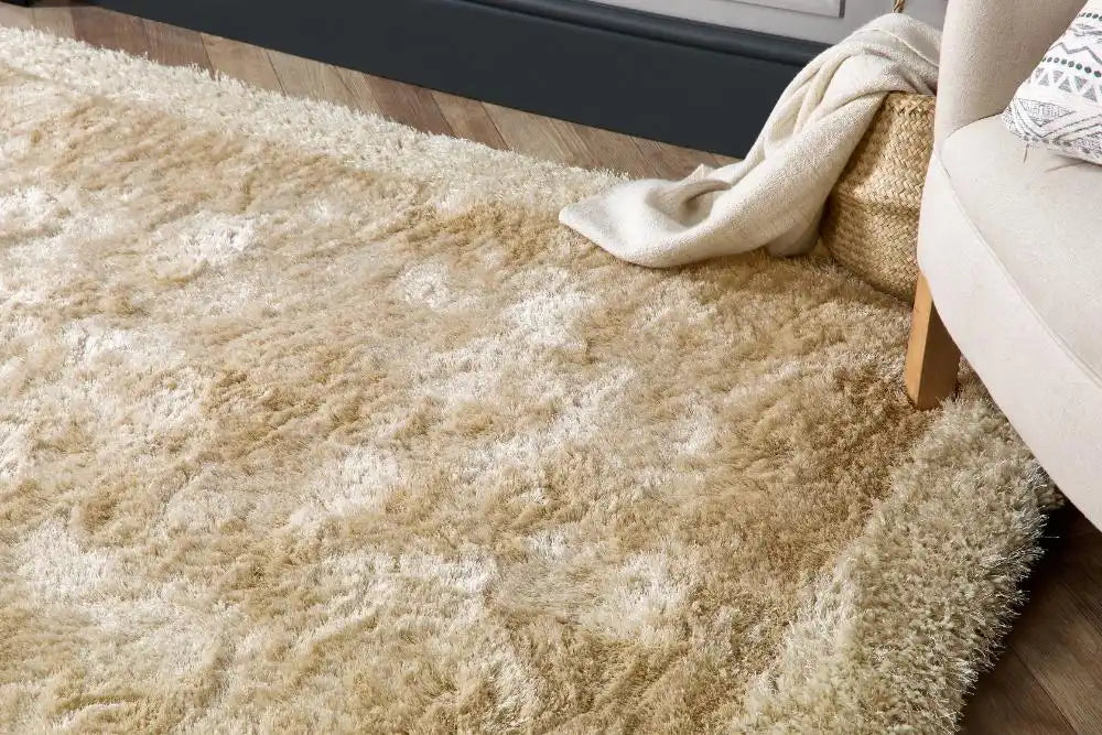 Origins shimmer border champagne Ivory Living Room Shaggy Rug.