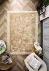 Origins shimmer border champagne Ivory Living Room Shaggy Rug.