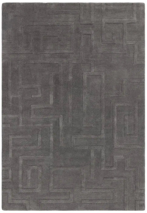 Asiatic maze asiatic charcoal Grey Living Room Wool Rug.