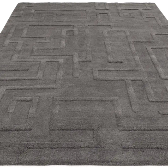 Asiatic maze asiatic charcoal Grey Living Room Wool Rug.