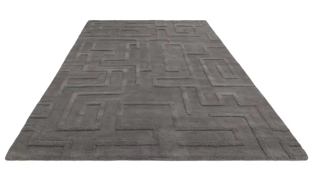 Asiatic maze asiatic charcoal Grey Living Room Wool Rug.