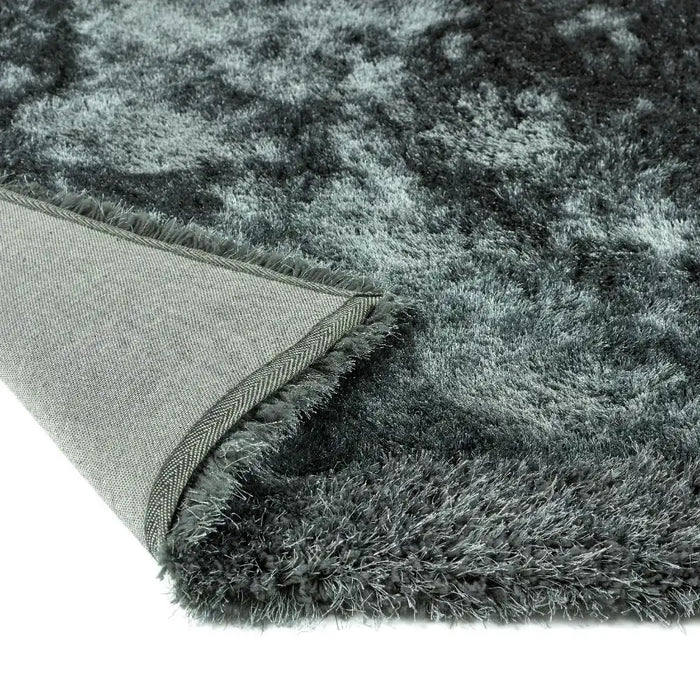 Origins shimmer border charcoal Grey Living Room Shaggy Rug.