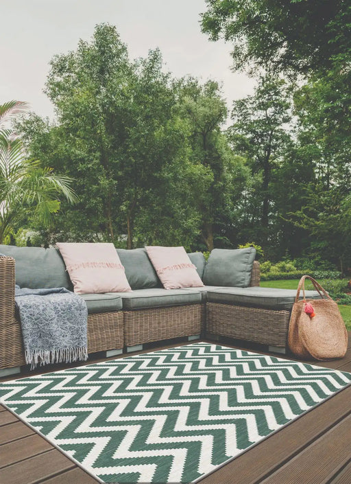 Likewise Matting duo weave indoor outdoor chevron green Green, Ivory Outdoor  Flat Weave Rug.
