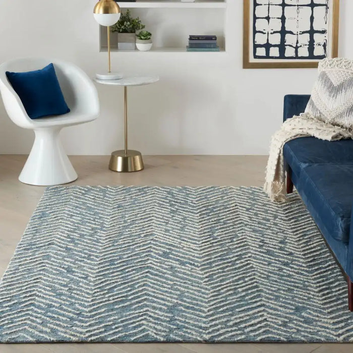 Nourison colorado clr02 indigo ivory Blue Living Room Wool Rug.
