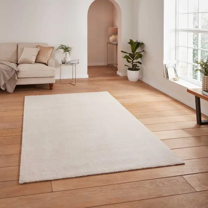 Think Rugs cove cream Ivory, Cream Living Room Shaggy Rug.