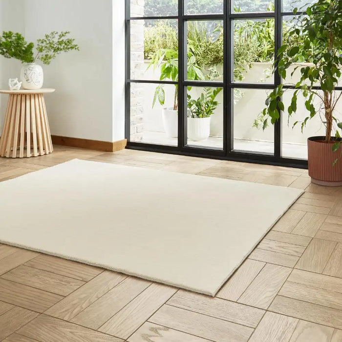 Think Rugs bay washable cream Ivory Living Room Shaggy Rug.