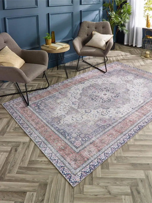 Origins washable soho croft Blue, Multicoloured Living Room Geometric Rug.
