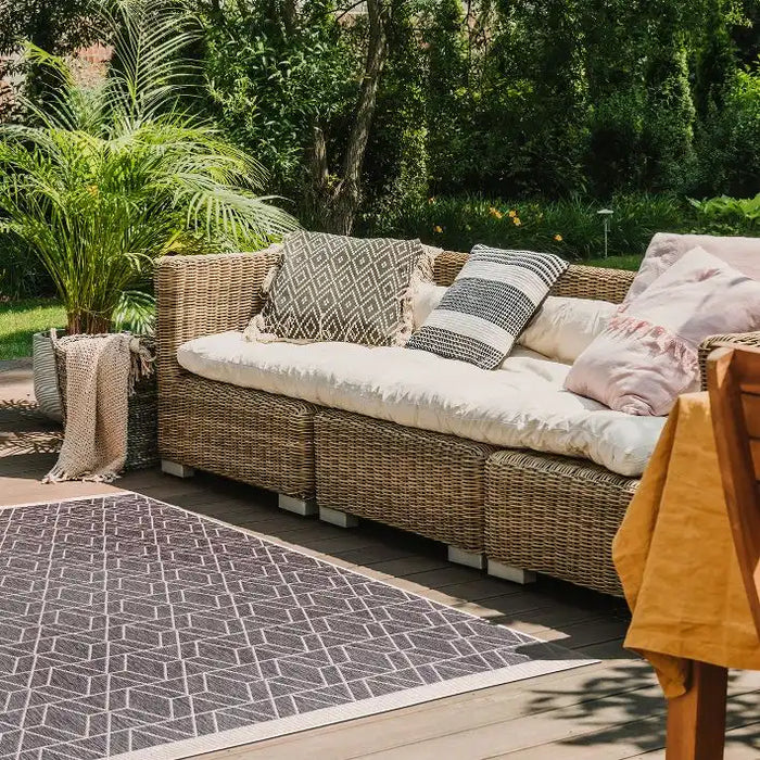 Likewise Matting duo weave indoor outdoor diamonds grey Grey Outdoor  Flat Weave Rug.