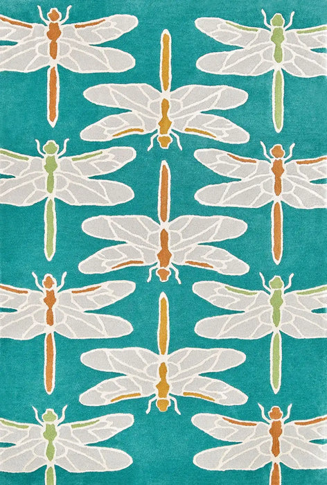 Woven Edge natural world dragon fly Blue, Ivory, Multicoloured Living Room Wool Rug.