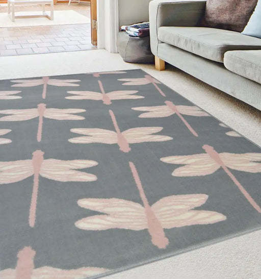 Homemaker maestro dragonfly silver Grey Living Room  Rug.