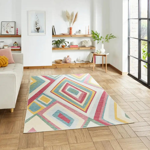 Think Rugs spectrum indoor outdoor e9335 multi Multicoloured Living Room Geometric Rug.