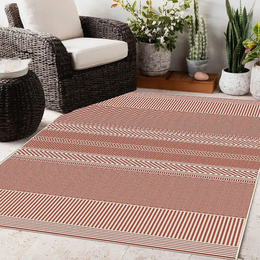 Likewise Matting duo weave indoor outdoor fine weave rust Orange Outdoor  Flat Weave Rug.