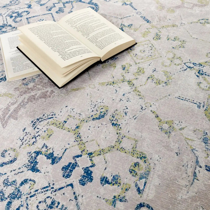 Origins washable soho floence multi Blue, Ivory, Multicoloured Living Room Geometric Rug.
