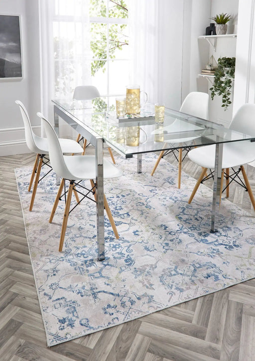 Origins washable soho floence multi Blue, Ivory, Multicoloured Living Room Geometric Rug.