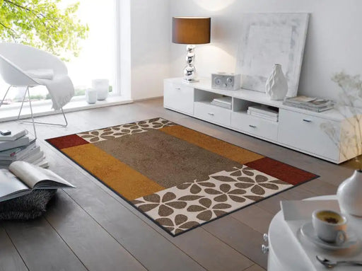 Wash + Dry design florita Brown, Multicoloured Living Room Washable Rug.