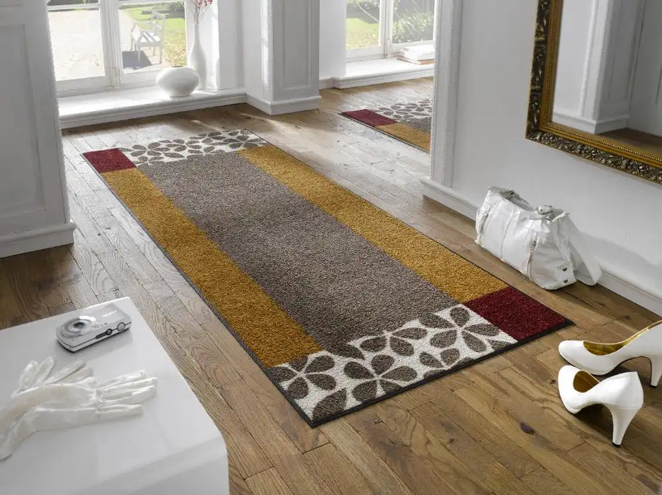Wash + Dry design florita Brown, Multicoloured Living Room Washable Rug.