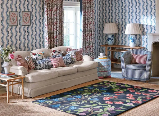 Sanderson sanderson foraging indigo 146618 Multicoloured Living Room Wool Rug.