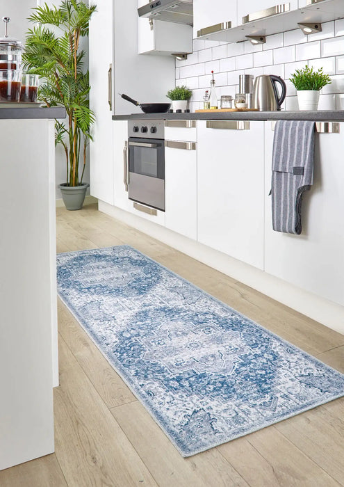 Origins washable soho garda blue Blue Living Room Geometric Rug.