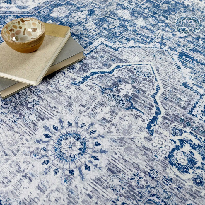 Origins washable soho garda blue Blue Living Room Geometric Rug.