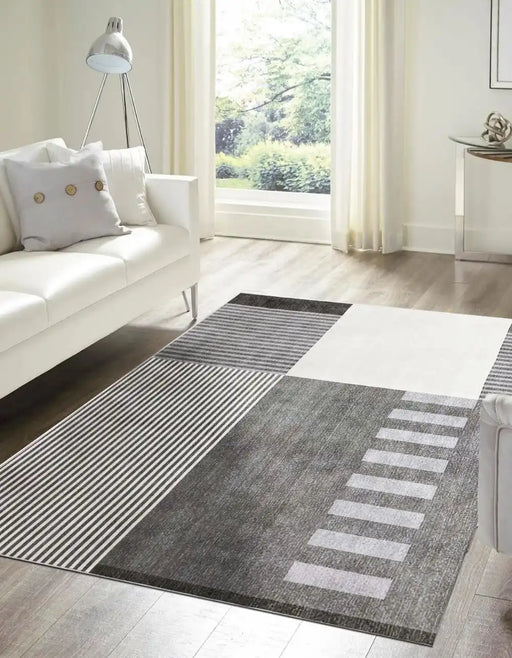 Likewise Matting toyko geo blocks grey Grey Living Room Geometric Rug.
