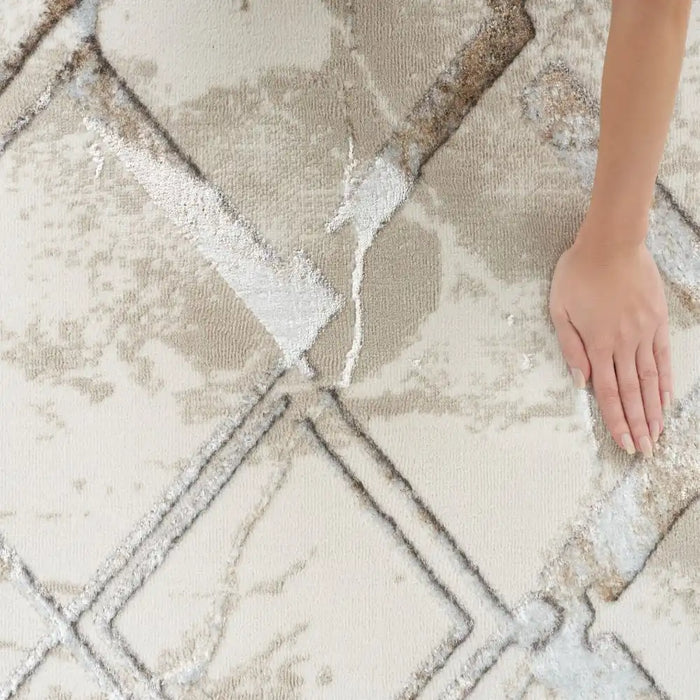 Nourison glitz glz02 ivory grey Grey, Ivory Living Room Geometric Rug.