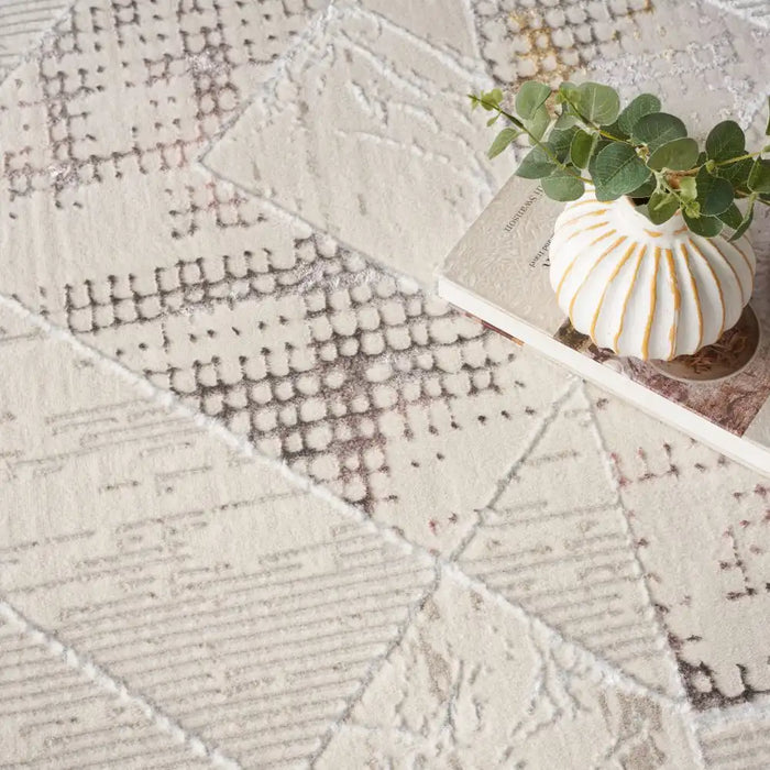 Nourison glitz glz04 ivory multicolour Ivory Living Room Geometric Rug.