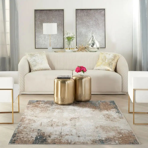 Nourison glitz glz06 taupe multicolour Brown, Multicoloured Living Room Geometric Rug.