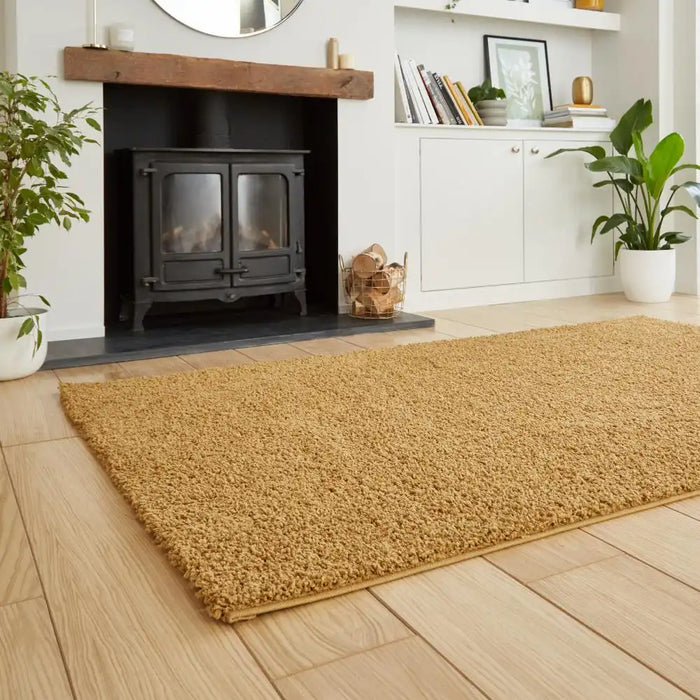 Think Rugs bali gold Yellow Living Room Shaggy Rug.