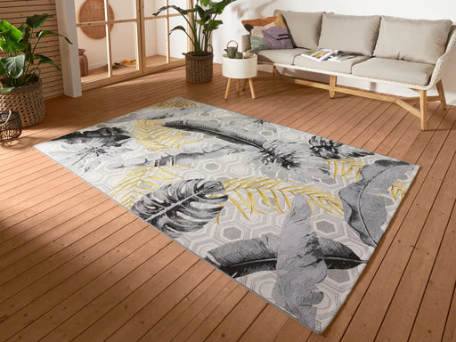 Hanse Home flair gold leaves Grey, Yellow Living Room Floral Rug.