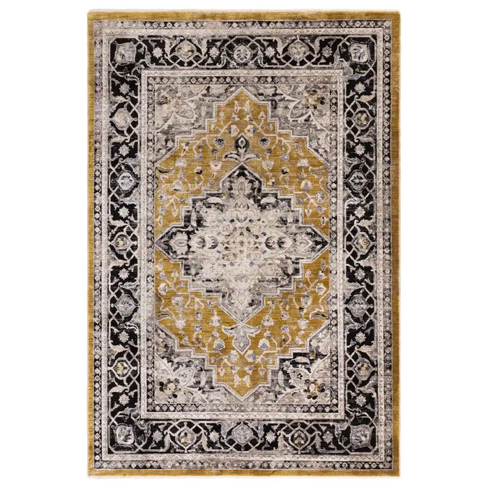 Asiatic sovereign gold medallion 03 Grey, Yellow Living Room Flat Weave Rug.