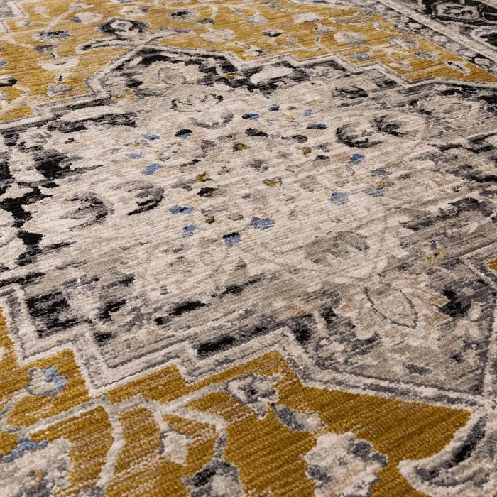 Asiatic sovereign gold medallion 03 Grey, Yellow Living Room Flat Weave Rug.