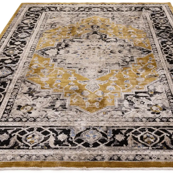 Asiatic sovereign gold medallion 03 Grey, Yellow Living Room Flat Weave Rug.