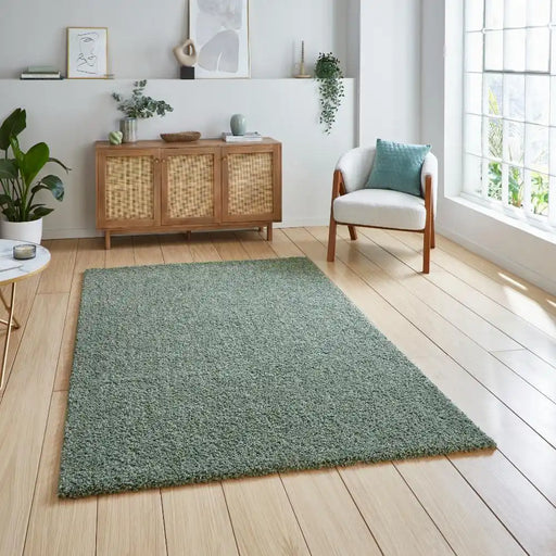 Think Rugs bali green Green Living Room Shaggy Rug.