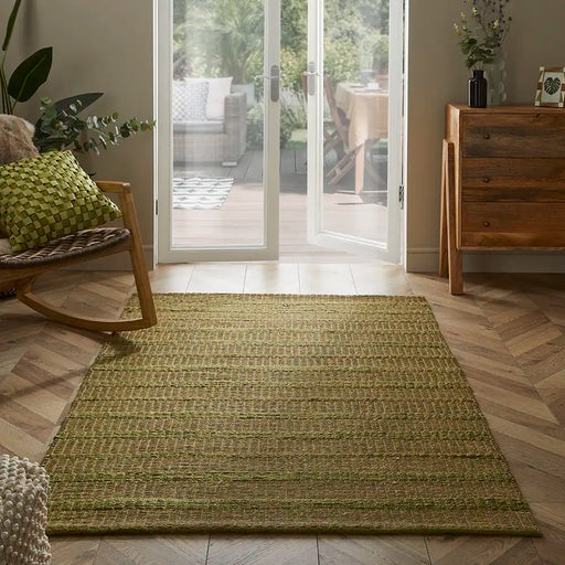Esselle ancoats green Green, Multicoloured Living Room Natural Fibre Rug.