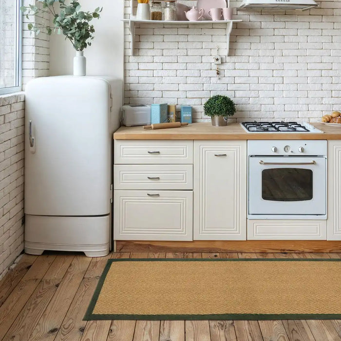Likewise Matting herringbone coir green Beige Living Room  Rug.