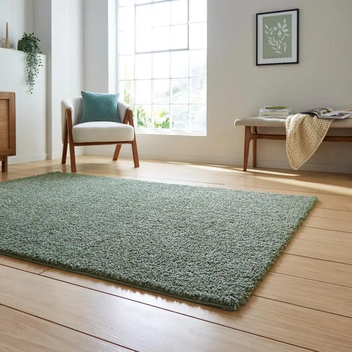 Think Rugs bali green Green Living Room Shaggy Rug.