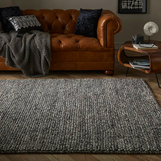 Esselle mayfair delilah grey black Grey Living Room Wool Rug.