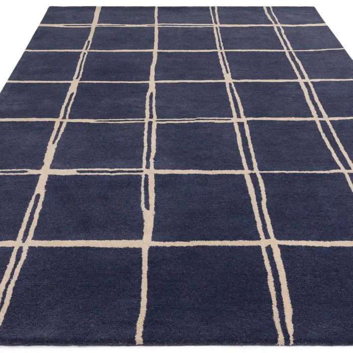 Asiatic albany asiatic grid marine Blue, Navy Living Room Geometric Rug.