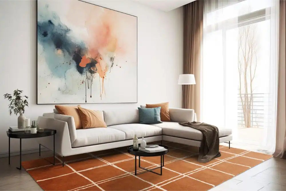 Asiatic albany asiatic grid rust Orange Living Room Geometric Rug.